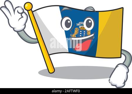 Flagge kanarische Insel Blättern Maskottchen Design, das Okay War Geste Stock Vektor