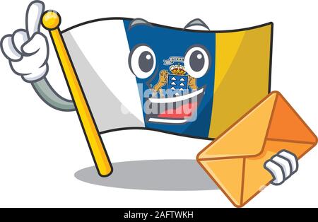 Happy Face Flagge kanarische Insel Blättern Maskottchen Design mit Umschlag Stock Vektor