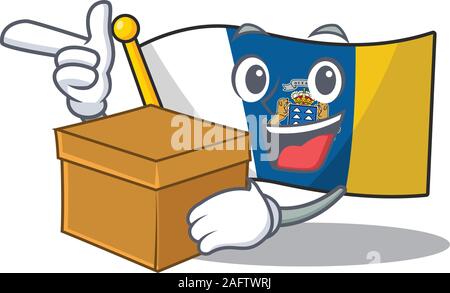 Flagge kanarische Insel Blättern cartoon Charakter, eine Box Stock Vektor