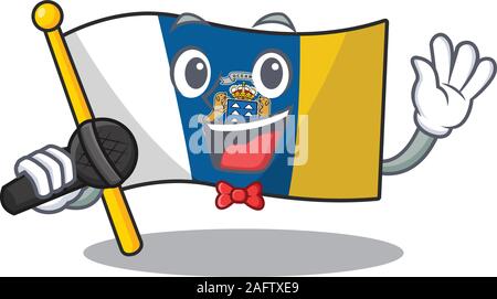 Cute cartoon Singen Flagge kanarische Insel Blättern mit einem Mikrofon Stock Vektor