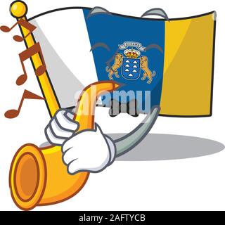 Flagge kanarische Insel Blättern Cartoon Character Design Performance mit Trompete Stock Vektor