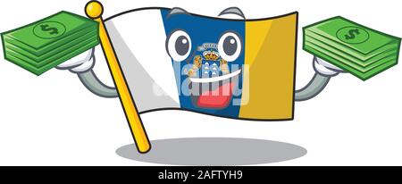 Sehr zufrieden Flagge kanarische Insel Blättern Charakter mit Geld auf den Händen Stock Vektor