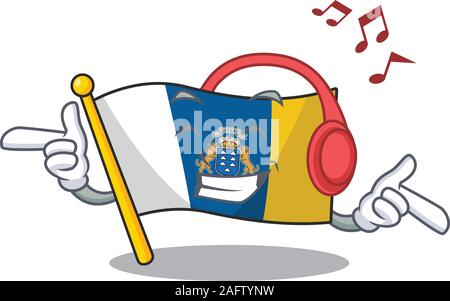 Musik Flagge kanarische Insel Blättern Maskottchen Cartoon Character Design Stock Vektor