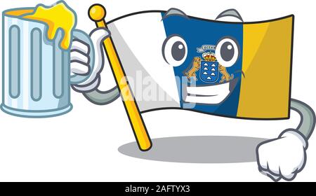 Gerne Flagge kanarische Insel Blättern Maskottchen Design mit einem großen Glas Stock Vektor