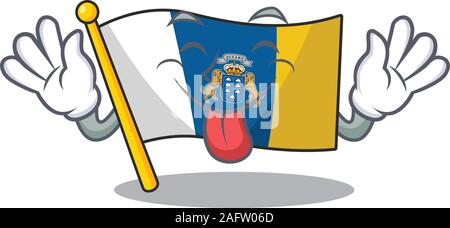 Funny Face Flagge kanarische Insel Blättern Maskottchen Design mit herausgestreckter Zunge Stock Vektor