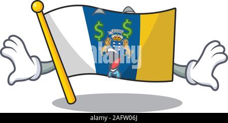 Flagge kanarische Insel Blättern mit Geld Auge Zeichentrickfigur Stil Stock Vektor