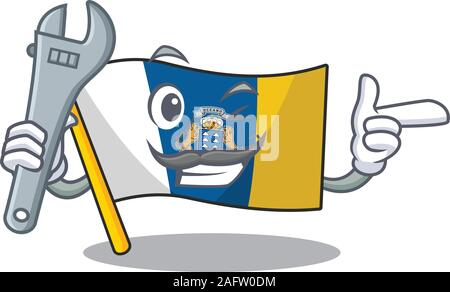Cool Mechaniker Flagge kanarische Insel Blättern Cartoon Character Design Stock Vektor