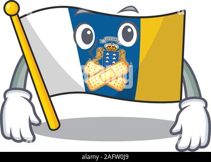 Flagge kanarische Insel Blättern Maskottchen Cartoon Character Design auf stumme Geste Stock Vektor