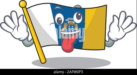 Maskottchen von Crazy Face Flagge kanarische Insel Blättern Zeichentrickfigur Stil Stock Vektor