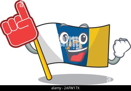 Flagge kanarische Insel Blättern Maskottchen Cartoon Stil mit Schaum Finger Stock Vektor