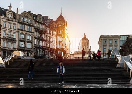 Die Treppe in Richtung Monts des Arts, Brüssel, Belgien Stockfoto