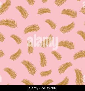 Tropische palm leaf Pflanzen nahtlose Vektor Muster. Golden exotische Blätter auf rosa Hintergrund. Abstrakt floral wiederkehrende Kulisse. Vector Illustration Stock Vektor