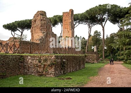 Ruinen der Kaiserpfalz auf dem Palatin in Rom, Italien. Stockfoto