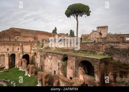 Ruinen der Kaiserpfalz auf dem Palatin in Rom, Italien. Stockfoto