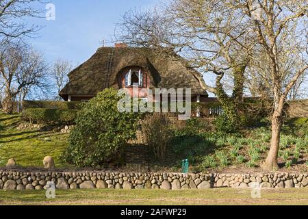 Keitum, Reetdachhaus am Watt Stockfoto