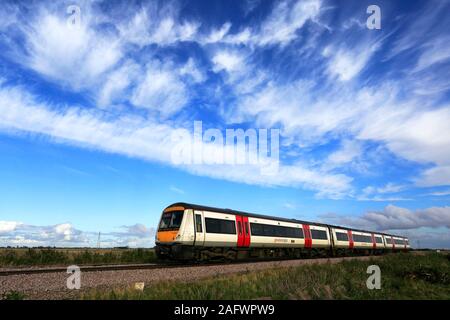 Mehr Anglia Zug, 170 202 Turbostar, Whittlesey Stadt, Flussauen, Cambridgeshire, England Stockfoto
