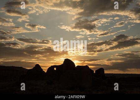 September 6, 2019, New Mexico, USA - Chaco Canyon, indianischen Ruinen, bei Sonnenuntergang Stockfoto