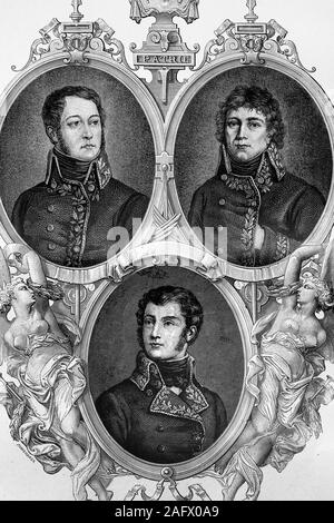 Links: General Jean Rapp, französische revolutionäre Kriege. 1771-1821. Rechts: Antoine-François Andreossy, Comte, Diplomat, Allgemein, Parlamentarier, 1761-1828 Stockfoto