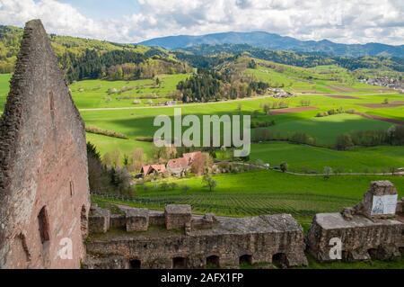 Blick auf den Schwarzwald Hügel und Landschaft von Hochburg Burg, Emmendingen, Baden-Württemberg, Deutschland Stockfoto