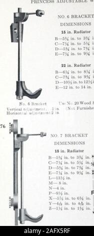 . Kessel und Heizkörper: Katalog Nr. 1146.. Kühler Halterungen. Ich stabile Wandhalterung 10 0 BRACKETDIMENSIONS BRACKETDIMENSIONS Nr. 7 16. Kühler iH-in-t 5H in. Stiftung&lt;*.u . t" i.a, acht (U-Id U U ii p-hA IN II, die BrackeU sind Ri ich fest ich Wand auriaoe oder II., von Rad H Kühler verdeckte Klammern Stockfoto