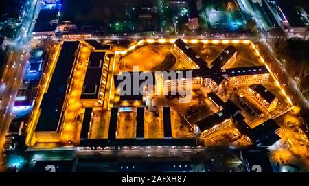 Luftaufnahme der Justizvollzugsanstalt JVA Krümede Krümede, in Bochum, Nacht Flug über Bochum, Bochum, Ruhrgebiet, Deutschland, Europa, Luftbild, Stockfoto