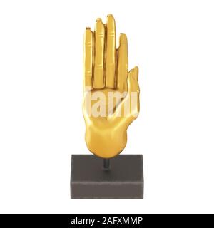 Dekorative goldene Figur in der Form von Hand auf einem weißen Hintergrund. 3D-Rendering Stockfoto