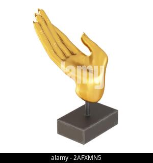 Dekorative goldene Figur in der Form von Hand auf einem weißen Hintergrund. 3D-Rendering Stockfoto