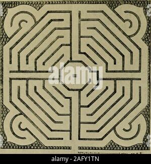 . Irrgärten und Labyrinthe; ein allgemeines Konto ihrer Geschichte und Entwicklungen. - T&. 5 T3-and-. r&lt; es ** jKjr-f: Fia: s. 95 und 96. Labyrinth Desisrns von Andre Mollet, 1651. Jardin &Lt;ie Plaisir, von Andre * Mollet, die königliche gardenerat Stockholm, 1651. Abbn. 97 bis 106 zeigen einige sehr Stockfoto