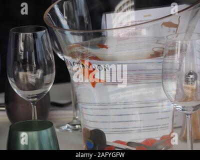Goldfisch in einem Glas Champagner Eimer Wasser Schüssel. Stockfoto