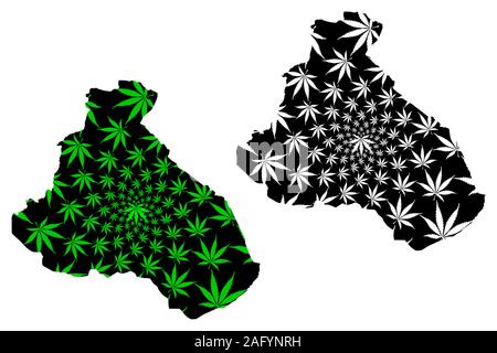 Region Nord (Regionen von Kamerun, Republik Kamerun) Karte ist Cannabis blatt grün und schwarz,Karte aus Marihuana (Marihuana, THC) fo konzipiert Stock Vektor