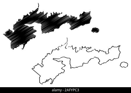 Eastern District, American Samoa (ohne eigene Rechtspersönlichkeit und unorganisiert USA, Vereinigte Staaten von Amerika) Karte Vektor-illustration, kritzeln Skizze Wir Stock Vektor