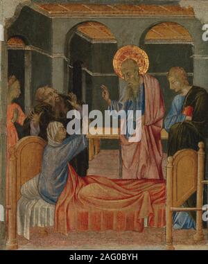 Der heilige Johannes der Evangelist hebt Drusiana, Ca. 1460. Stockfoto