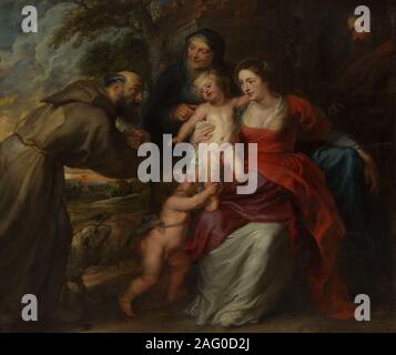 Die Heilige Familie mit Heiligen Franziskus und Anne und das Jesuskind der hl. Johannes der Täufer, Anfang oder Mitte-1630 s. Stockfoto