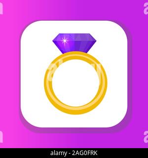 Ring mit Diamanten, Edelsteine ring Symbol, flache Bauform. Auf weissem Hintergrund. Vector Illustration, clip art Stock Vektor