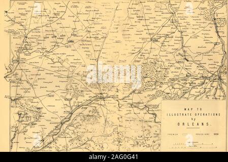 'Map zu illustrieren, die von Orleans', (c 1872). Karte: 'Drawn unter der Oberaufsicht von Kapitän Hozier', die feindlichen Stellungen. In der zweiten Schlacht von Orl&#xe9;ans, die am 3. und 4. Dezember 1870 stattfand, die Deutschen die Stadt der Orl zurückerobert&#xe9;ans im nördlichen Frankreich. Von "Der deutsch-französische Krieg: seine Ursachen, Ereignisse und Folgen", Band II, vom Kapitän H M Hozier. [William Mackenzie, London, 1872] Stockfoto