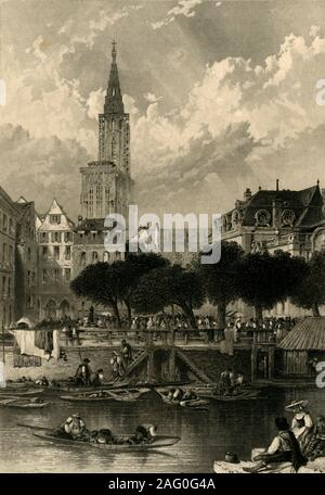 Der trasburg', c 1872. Blick auf das Straßburger Münster und den Fluss Illinois die Stadt Straßburg durch die Preußen während des Preußisch-Französischen Krieg von 1870-1871 gefangengenommen wurde. Es blieb ein Teil von Deutschland, bis die Stadt wurde Frankreich nach dem Ersten Weltkrieg zurück. Von "Der deutsch-französische Krieg: seine Ursachen, Ereignisse und Folgen", Band II, vom Kapitän H M Hozier. [William Mackenzie, London, 1872] Stockfoto