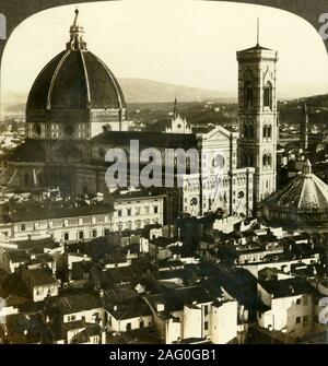 "Der Dom - das Herz von Florenz, (S.E.) Italien', c 1909. Der Dom von Florenz wurde 1296 im gotischen Stil begonnen, Designs, die von Arnolfo di Cambio und strukturell von 1436 abgeschlossen, mit dem Dom, entworfen von Filippo Brunelleschi. Als Teil des Duomo komplexe IT von der UNESCO als Weltkulturerbe anerkannt. Auf einem Sun Skulptur stereoskop von Underwood&Amp gemacht angesehen werden; Underwood. [Die Rose Stereograph Unternehmen, Melbourne, Sydney, Wellington & Amp; London, c 1909] Stockfoto