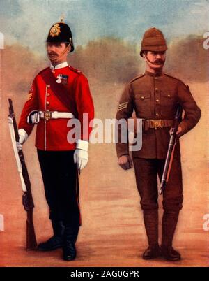 'West Yorkshire Regiments (Color-Sergeant) und Yorkshire Regiments (Sergeant)", 1900. Das zweite Bataillon der West Yorkshire Regiments oder Prinz von Wales der eigenen Infanterie und Yorkshire Regimenter während des Zweiten Burenkriegs 1899-1902. Von "Südafrika, Transvaal Krieg, Vol. IV" von Louis Creswicke. [T. C.&amp; E.C.-Buchse, Edinburgh, 1900] Stockfoto