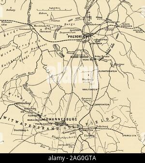 'Map Übersicht Bezirk zwischen Johannesburg und Pretoria, und die Position der britischen Streitkräfte rund um die Letzteren', 1901. Von "Südafrika, Transvaal Krieg, Vol. V", von Louis Creswicke. [T. C.&amp; E.C.-Buchse, Edinburgh, 1901] Stockfoto