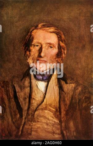 John Ruskin, 1879, (1943). Porträt der englische Autor und Kritiker John Ruskin (1819-1900). Ruskin war einer der führenden Kunst- und Gesellschaftskritiker, Autor, Dichter und Künstler der Viktorianischen Zeit. Malerei in der National Portrait Gallery, London. Von "Die englische Bibel", von Sir Herbert Grierson. [Collins, London, 1943] Stockfoto