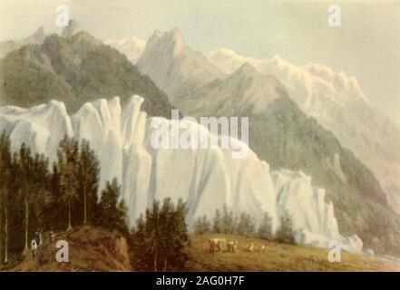 "Der Glacier des Bossons, Chamonix", 1786, (1946). Ansicht des Bossons Gletscher, Teil des Mont Blanc in den Alpen, im Südosten Frankreich. Zeichnung im British Museum, London. Von "britische Bergsteiger" von F.S. Smythe. [Collins, London, 1946] Stockfoto