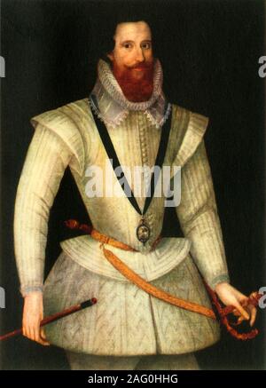 Robert Devereux, c 1596-1601, (1944). Porträt von Robert Devereux, 2nd Earl of Essex (1565-1601), englischer Edelmann, Soldat, höfling und Liebling der Elizabeth I. Devereux wurde unter Hausarrest nach einem schlechten Kampagne in Irland während der neun Jahre "Krieg im Jahre 1599 gelegt. Im Jahre 1601, führte er einen missglückten Staatsstreich&#xe9;Tat gegen die Regierung und wurde wegen Hochverrats hingerichtet. Von "Britische Soldaten", von S. H.F. Johnston. [Collins, London, 1944] Stockfoto