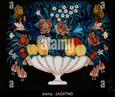 Immer noch Leben - Blumen und Obst in Weiß und Rosa Schüssel, 1840-60. Stockfoto