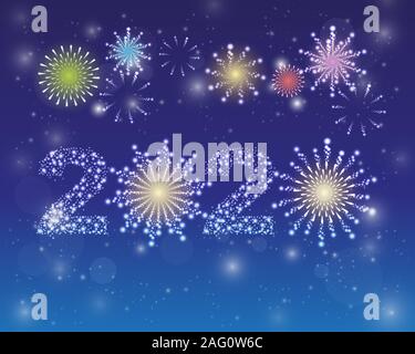 Neues Jahr 2020 mit Feuerwerk Stockfoto