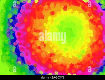 Abstrakte digitale Malerei. Mehrfarbiger, psychodelischer Hintergrund. Regenbogenfarben. Auffällige Farbtöne Stockfoto