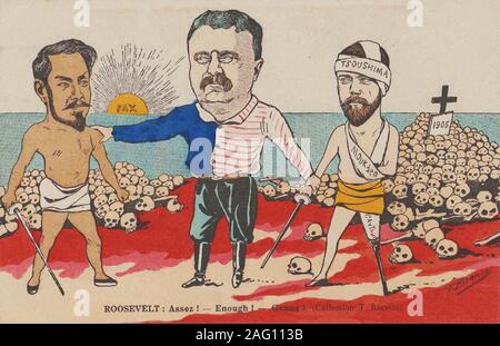 Roosevelt: "Assez! - Genug! - Genug!" eine Karikatur auf den Vertrag von Portsmouth, 1905. Private Sammlung. Stockfoto