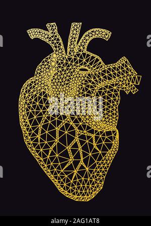 Gold menschlichen Herzen mit geometrischen Muster, Vector Illustration Stock Vektor