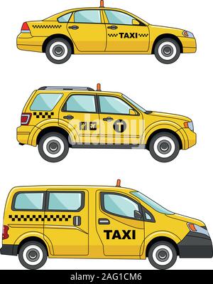 Taxi Auto auf weißem Hintergrund in einem flachen Stil Stock Vektor