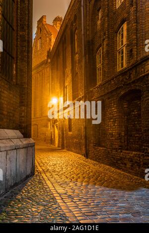 Plebania Straße bei Nacht in der Altstadt von Danzig. Polen, Europa Stockfoto