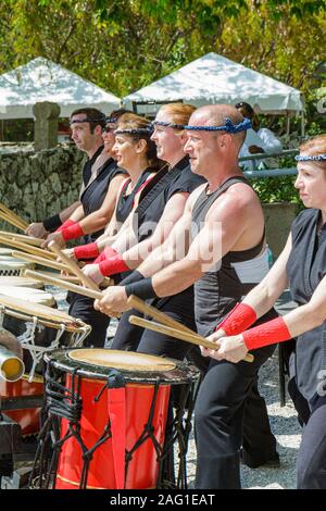 Miami Florida, MacArthur Causeway, Ichimura Japanese Garden, Haru Matisuri Spring Festival, Fushu Daiko Drummers, Performance, Teamwork, FL100430063 Stockfoto